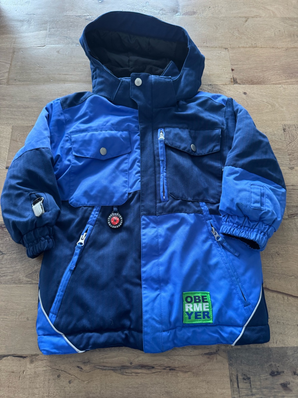 Obermeyer Kids Jacket Ski Winter Snowboard Blue & Navy I-Grow Hooded Sz 4